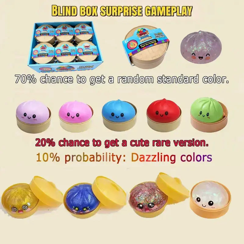 Expressive Big Dumpling Squishy - Blind Box, Mysecret Bun Fidget Toy, Soft TPR Material, Stress Relief, Unboxing Surprise,Rare Squishy Random Style per Pack.Valentine'S Day and Easter Gifts, Suitable for Children to Exchange Gifts